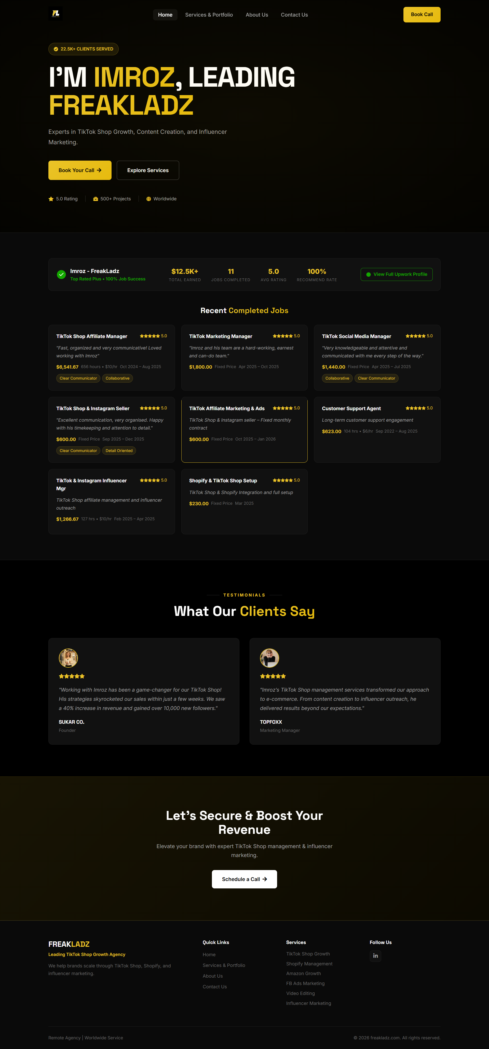 FreakLadz Agency Website