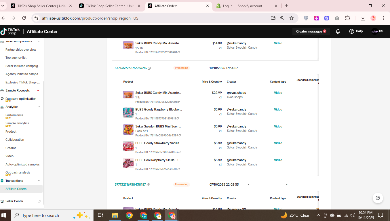 Affiliate Orders